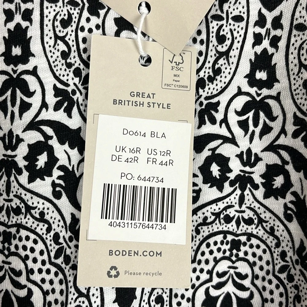 NWT Boden women’s Racerneck Jersey Mini Dress in black and white. Size 12 - Picture 6 of 10